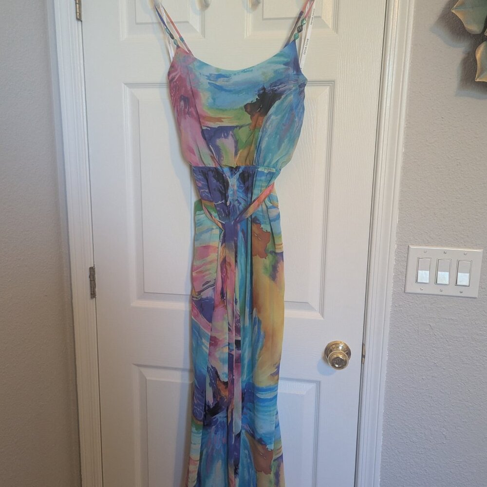 WATERCOLOR FAIRYCORE Spaghetti Strap Maxi | 8 | POCKETS!! | Bisou Bisou | EUC